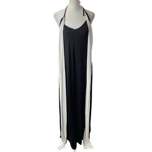 VENUS Women Halter Wrap Maxi Dress Sz L Black White Detail Unique Party 4-8